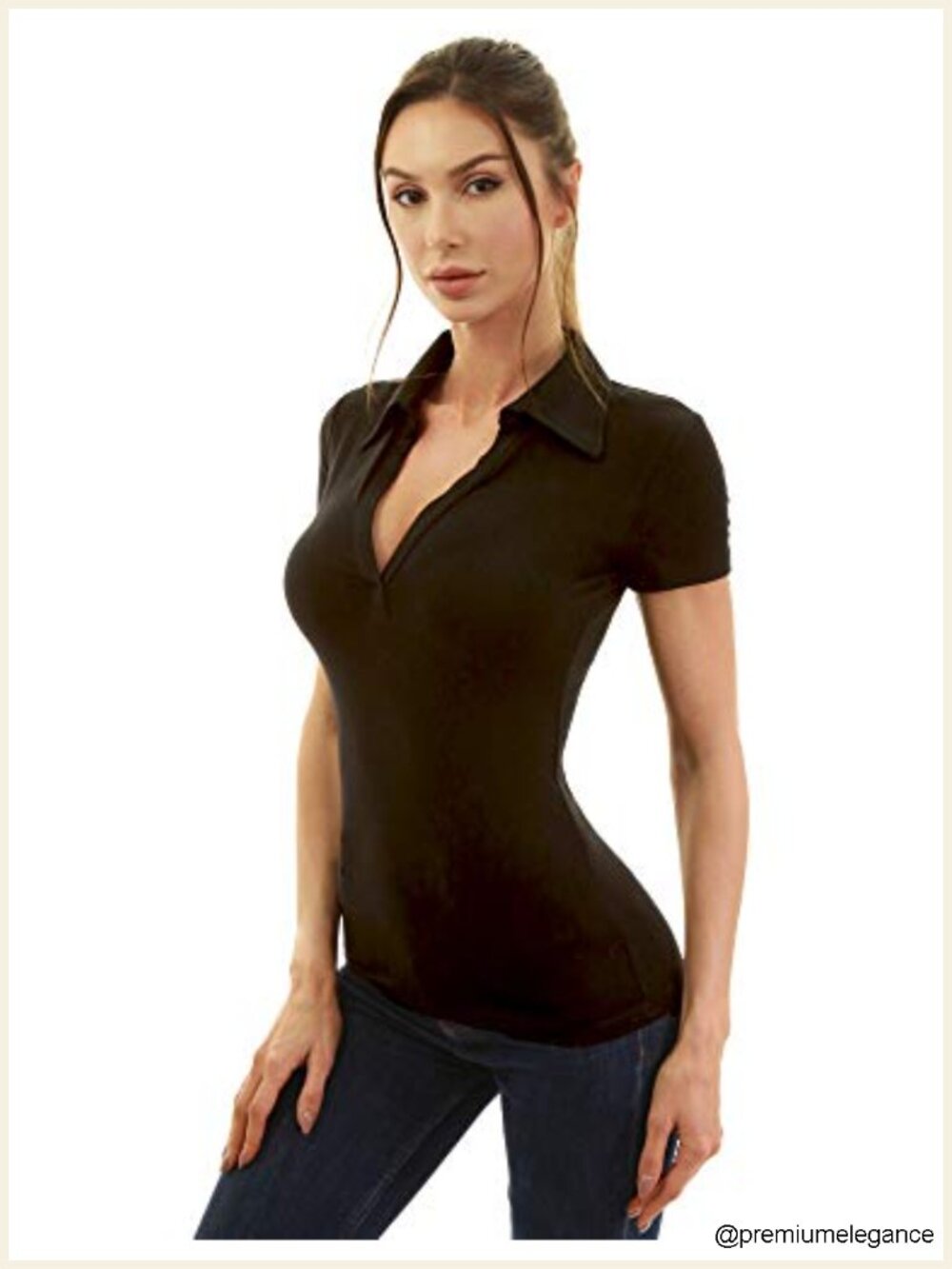 V Neck Short Sleeve Polo Shirt - Rayon Spandex Slim Fit
